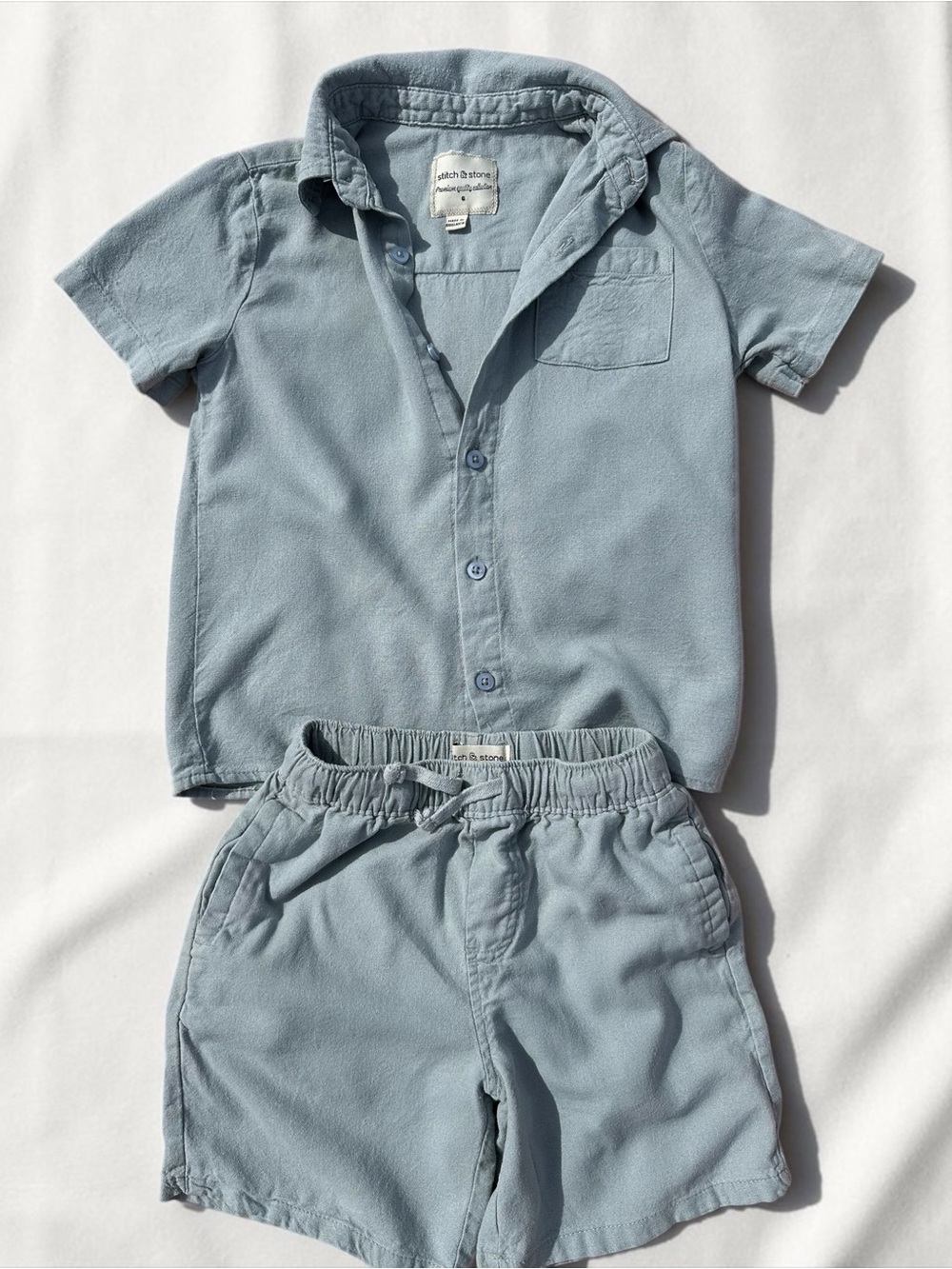 Kid's Soft Button-Up‎ Shirt & Shorts Set - Light Blue